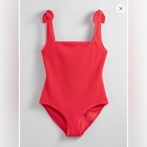 & Other Stories Square Neck One-Piece Swimsuit Women's 4 Red Side Tie Sz 4
